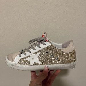 Golden Goose superstars, Gold. Size 38 (7.5), Worn once, have the dust bag!